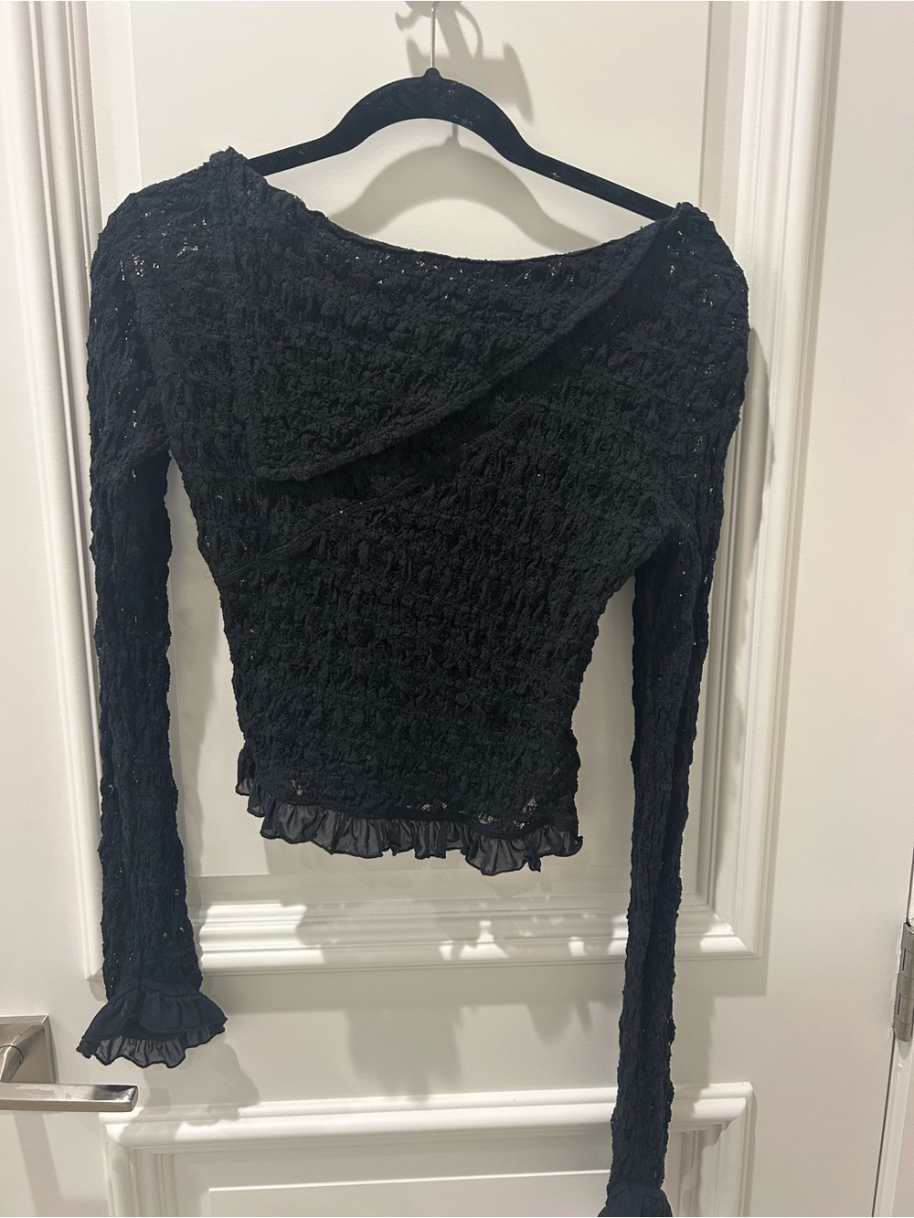 Free People Black Lace Long-Sleeve Ruffle Hem Top